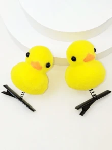 2pcs Cute & Funny Yellow Duck Hair Clips For Girls - Yellow - View 2