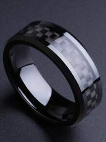1 Pc Fashion 8mm Men Black Stainless Steel Rings Vintage Inlaid Black Carbon Fiber Rings For Men Women Wedding Band Jewelry Accessories - Black - View 1