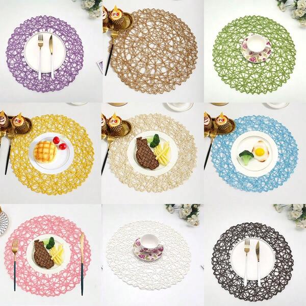 1pc Simple Style Messy Paper Placemats Hand-Woven Placemats Non-Slip Mat Heat Insulation Solid Color Round Table Mat Home Decor Cushion For Wedding Party Decoration