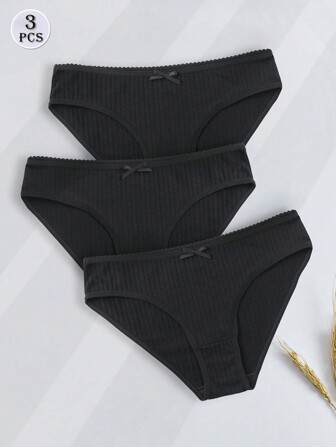 3Pcs Women's Underwear Panties High Quality Breathable Soft Female Lingerie Briefs With Bow