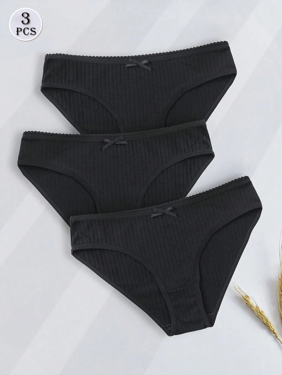 3 món đồ lót nữ, chất lượng cao, thoáng khí, mềm mại, có nơ trang trí. - màu đen - Xem 1