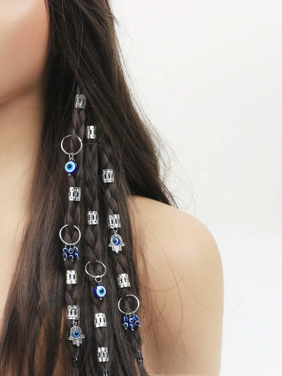 16个恶魔之眼编织发圈，女士时尚发夹编织发饰，学习用品，发夹 - 銀色 - 查看 1