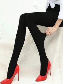 Black Skinny Leggings Tights For Warmth - Black - View 2