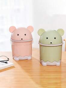 1pc Teddy Bear Desktop Trash Can, Mini Creative Trash Bin With Lid For Home, Office, Bedroom, Living Room, Kitchen - Multicolor - View 7