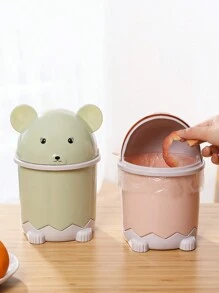 1pc Teddy Bear Desktop Trash Can, Mini Creative Trash Bin With Lid For Home, Office, Bedroom, Living Room, Kitchen - Multicolor - View 2