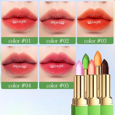 SADOER 5色蘆薈變色口紅，長效保濕溫度感應變色唇膏，變成粉色的神奇唇膏化妝品情人節禮物
