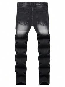 Jeans skinny diritti neri slavati e strappati stile europeo e americano per uomo