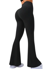 CALÇA FLARE BAILARINA LEGGING FITNESS FEMININA CINTURA ALTA IDEAL PARA PILATES ACADEMIA GINASTIA NO SEU DIA A DIA - Preto - Visão 2