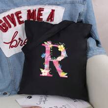 Dames Boodschappentassen Schoudertassen Grote capaciteit Tote tassen Roze Bloemenprint Canvas Handtassen Opbergtassen Dames Casual Pendelaar Vest Tas - Zwart - Bekijken 15