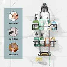 CASEGRACE 1pc Shower Caddy Over Shower Head, Large Hanging Shower Caddy With 12 Hooks For Razor Sponge, Over The Shower Head Storage Rack With Soap Basket, Hanging Shower Organizer For Bathroom