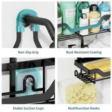 CASEGRACE 1pc Shower Caddy Over Shower Head, Large Hanging Shower Caddy With 12 Hooks For Razor Sponge, Over The Shower Head Storage Rack With Soap Basket, Hanging Shower Organizer For Bathroom