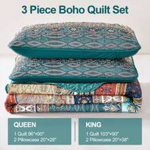 3 Pieces Brown Green Striped Quilt Set Queen King California King Boho Bedspread Coverlet Set ,Boho Blanket,Soft Lightweight Microfiber Floral Pattern Bedding For Wedding Items,Valentines Day Home Bed Room Decor,Mothers Day Gift,All Season - 棕綠色 - 查看 7