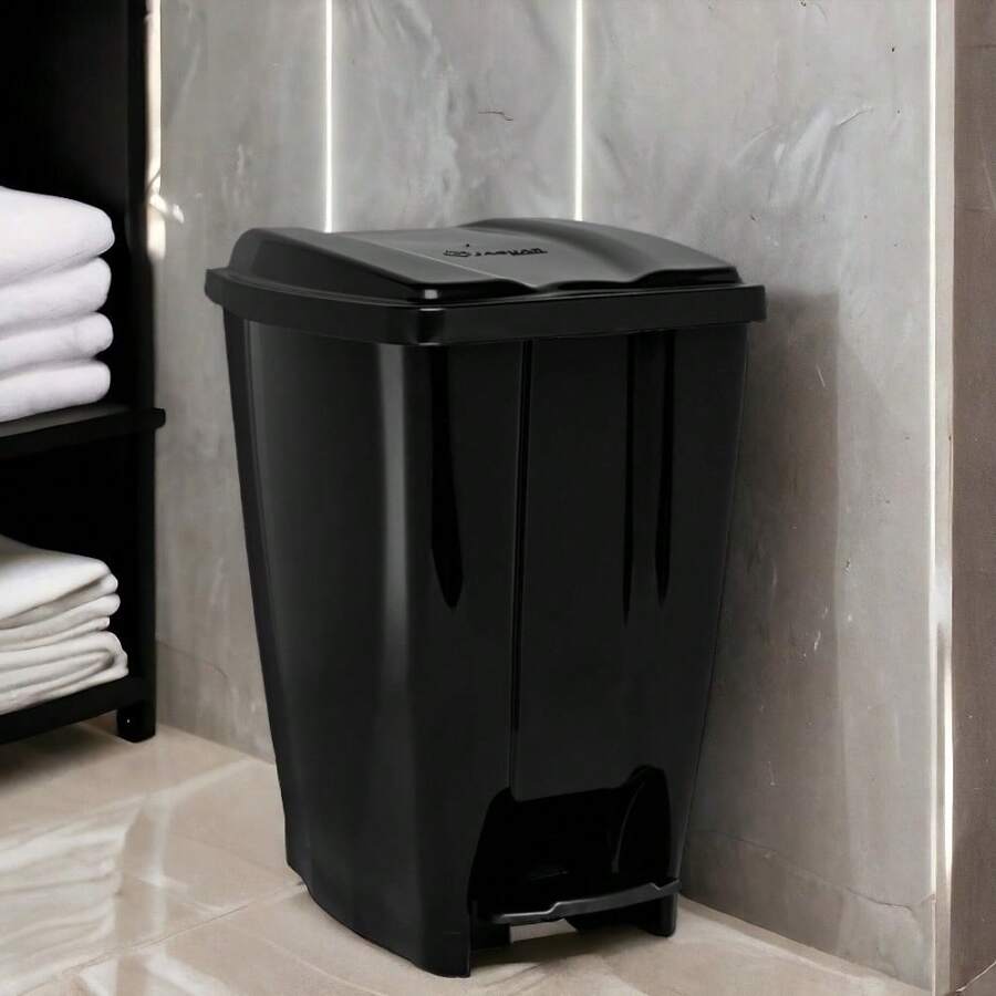 Rubbish Bin With Pedal 7 Liters Black Reinforced Resistant Bathroom Kitchen - 黑色 - 查看 1