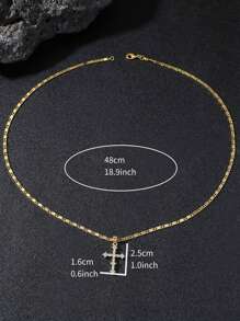 1pc Gold Color European And American Style Simple Neutral Cross Pendant Necklace For Men With Rhinestone Cubic Zirconia European And American Hip-Hop Style High-End Men's Cross Necklace Tag