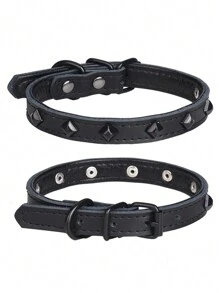 CP616 Super Cool Bite-Resistant Leather Pet Collar With Row Of Rivets, Dog Collar - Black - View 8