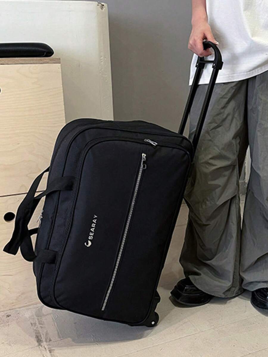 1 件简约时尚防水旅行包拉杆包软包男女行李包带轮拉杆旅行包登机包可折叠大容量行李箱过夜包健身包行李袋周末行李袋随身包大学生包行李袋周末包医院包假日冬季 - 黑色 - 查看 1