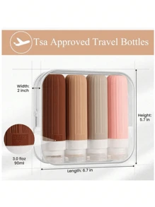 4 件装旅行洗漱用品瓶，经 Tsa 批准的 3 盎司旅行装容器，防漏可再填充液体硅胶可挤压旅行配件，适用于洗发水护发素乳液旅行必需品、海滩旅行收纳袋、暑假返校 - 彩色 - 查看 5