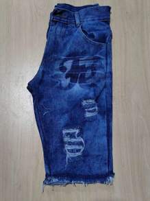 Men Denim Shorts - 中等水洗藍 - 查看 2