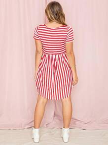 Vintage Boho Summer Fall Mustard Grey Red Blue Black Green Stripe Swing T Shirt Sleeve Southern Dress | Small-3 XL Plus - Đỏ - Xem 4