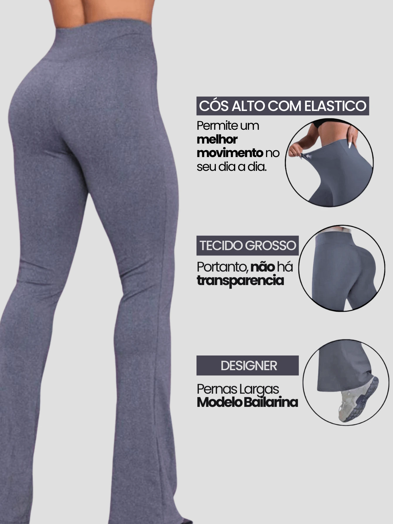 FLARE BALLERINA PANTS WOMEN'S FITNESS LEGGING HIGH WAIST IDEAL FOR PILATES GYM GYMNASTICS IN YOUR EVERYDAY LIFE - Grey - View 1