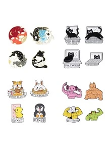 4 件/批卡通动物金属胸针 - 猫、青蛙、兔子图案、服装装饰别针 - 彩色 - 查看 8