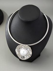 2024新款欧美时尚优雅复古金属质感项链耳环戒指手链套装，1件/1套，夸张个性网红街头风拍摄领项链通勤高级感合金创意夸张金属优雅几何项链首饰女款 - 首飾套裝 - 查看 17