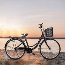 Adult Cruiser Bicycle, Commuter Bike With Basket, Steel Frame Urban Bike For Men, Women, 26 Inch