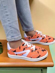 Women's Halloween Elements Printed Lace-Up Flat Comfortable Non-Slip Breathable Casual Sports Shoes