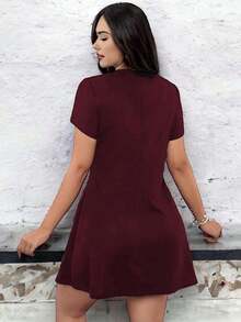 Vestido Camiseta Unicolor Casual Para Mujer - Rojo violeta - Ver 3