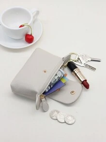 Fashionable Simple Single-Zipper Coin Key Pouch For Women Wallet Purse Wallet Small Wallet - Beige - View 8
