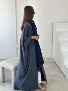 1 件女士亚麻蝙蝠袖长袍连衣裙，迪拜阿拉伯穆斯林开襟长袍宽松时尚蝙蝠袖斗篷，宽袖柔软，时尚哑光缎面，适合日常休闲、旅行、聚会