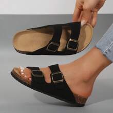 Women's Cork Insole Sandals,Soft Sandals,Adjustable Buckle Non-Slip Sandals - Black - View 8