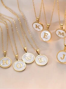 1pc Gold Name Initial Pendant Necklace, A-Z Option, Suitable For Daily Wear