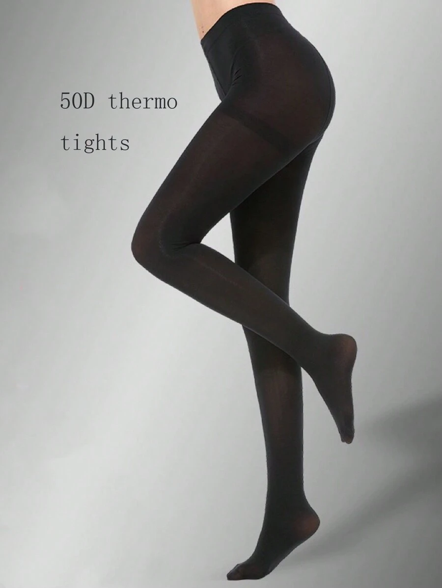 Black Skinny Leggings Tights For Warmth - Black - View 1