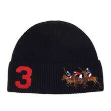 Polo Ralph Lauren Triple-Pony Wool-Cashmere Black Rib-Knit Beanie PC0924-001 - Black - View 2