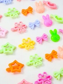 100个装 女孩糖果色花朵爱心蝴蝶结兔耳朵星星混合塑料可爱ins风无损迷你发夹发卡青蛙发饰 - 彩色 - 查看 2