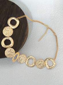 1pc Fashionable Asymmetrical Geometric Textured Link Women Gold Chain Necklace, Metallic Color - Gold - View 4