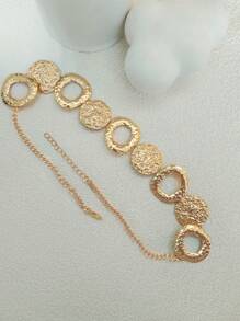 1pc Fashionable Asymmetrical Geometric Textured Link Women Gold Chain Necklace, Metallic Color - Gold - View 3