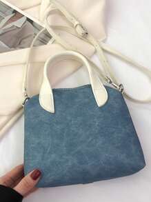 1入組香料女孩風格的袋子，造型袋，PU布質料，長肩帶襯托，手提包附簡單襯衫花樣，獨特時尚女性手持袋兼小方形斜挎袋