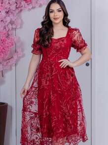Women Midi Dresses - 酒紅色 - 查看 1