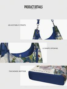 Ink Art Garden Túi tote vải thiết kế ban đầu, hoa hồng trắng phong cách nghệ thuật Trung Quốc Túi đi lại sức chứa lớn với thiết kế độc đáo dành cho nữ - Màu xanh lam - Xem 5