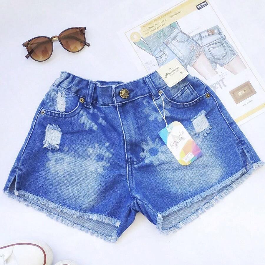 bermuda infantil menina short jeans feminino chorte juvenil feminina destroyed roupa 10 a 16 Anos