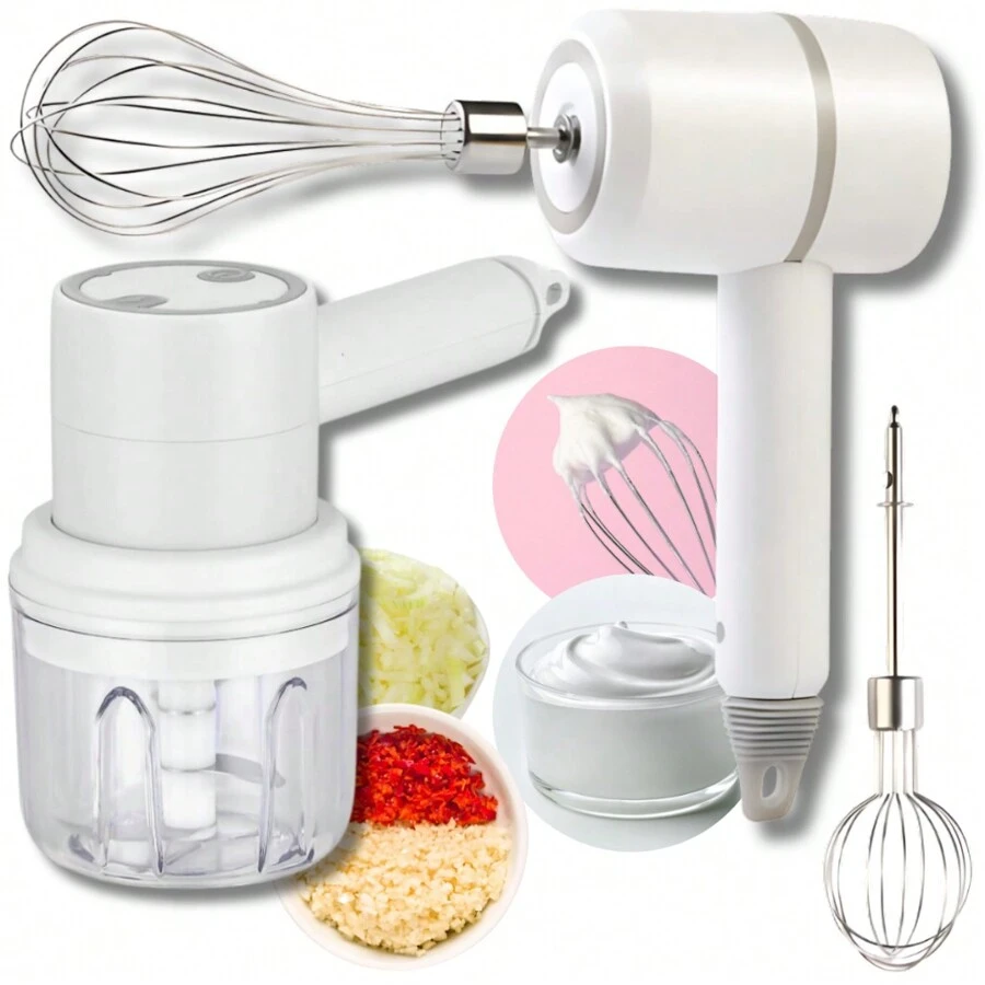 Mixer 3x1 Batedor Ovos Triturador Portátil Processador Alimentos Alho Cebola Bate Claras Em Neve Utilidade Doméstica - Aleatório - Visão 1
