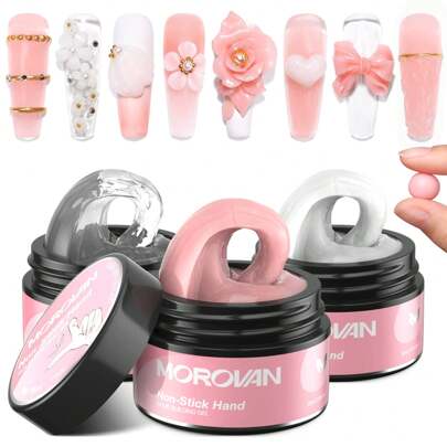 Morovan Gel de construction unicolore Morovan - 3 couleurs Gel de construction unicolore non collant Gel dur pour ongles Gel unicolore 3D Gel de modelage Gel d'extension d'ongles longue durée pour manucure Art DIY Utilisation à domicile et au salon