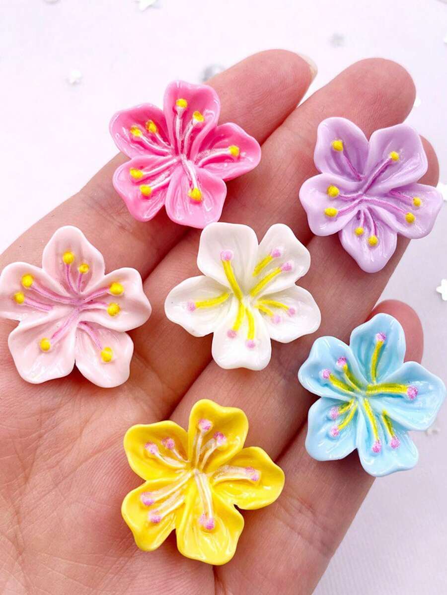 10 PIEZAS Figuras decorativas de resina 3D con flores de durazno coloridas y lindas, de estilo plano, para manualidades, decoración de moños, joyería, accesorios de bricolaje, verano, escuela - Mezcla aleatoria - Ver 1