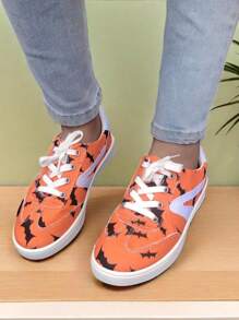 Women's Halloween Elements Printed Lace-Up Flat Comfortable Non-Slip Breathable Casual Sports Shoes