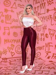 Women Pants - Burgundy - View 2