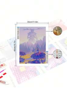 Bộ tranh thêu chữ thập khảm phong cảnh 5D DIY DIY, Phong cảnh đẹp, Trang trí tường nhà - Màu Đỏ Sâu - Xem 2