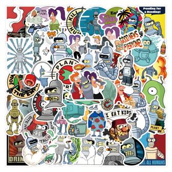 55PCS Futurama Stickers Vinyl Aesthetics Stickers For Scrapbooking, Diary, Laptop, Bumper, Skateboard, Water Bottle, Computer, Phone, Cartoon, Hard Hat, Car Stickers And Decals