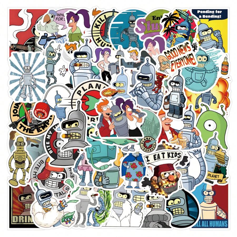 55 CÁI Nhãn dán Futurama Nhãn dán thẩm mỹ Vinyl cho sổ lưu niệm, nhật ký, máy tính xách tay, ốp lưng, ván trượt, chai nước, máy tính, điện thoại, phim hoạt hình, mũ cứng, nhãn dán xe và đề can - Nhiều màu - Xem 1